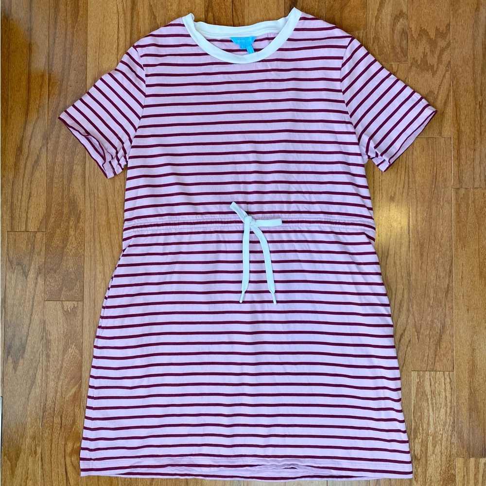 Draper James Tie Waist Dark Pink Mariner Striped T-Shirt Dress - Picture 2 of 10